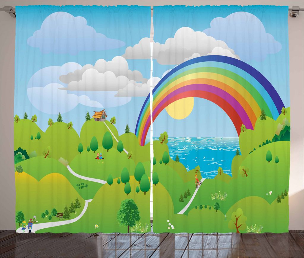 ABAKUHAUS Gnom Rustikaler Vorhang, Landschaft mit Regenbogen Wolken, Wohnzimmer Universalband Gardinen mit Schlaufen und Haken, 280 x 225 cm, Mehrf...