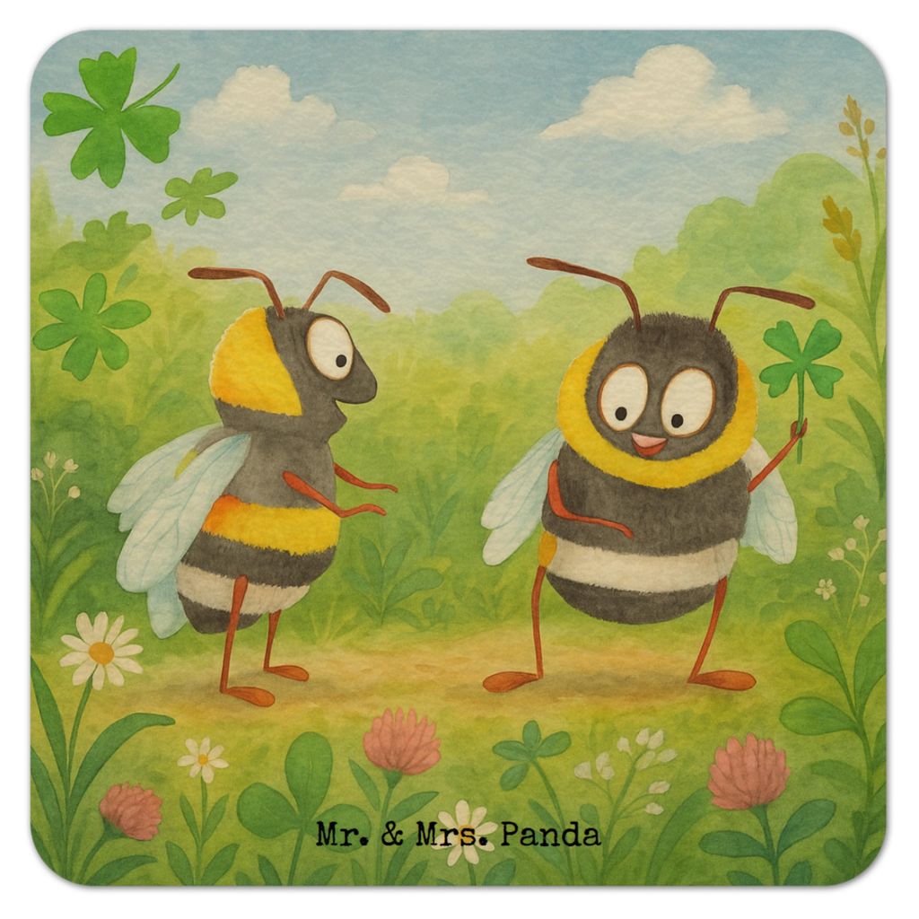 Mr. & Mrs. Panda Bierfilzl Hummeln Kleeblatt Design 100er Set - Weiß - Geschenk, Hummel, Getränkeuntersetzer, Tischuntersetzer, Biene, Bierdeckel...