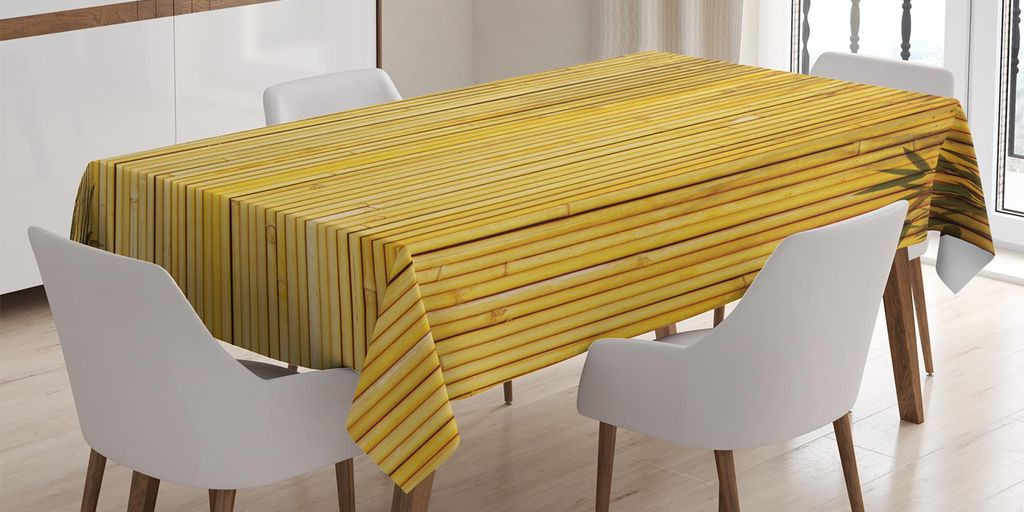 ABAKUHAUS Bambus Tischdecke, Stängel Blätter Orientalische Natur Holz Bild Natürlichen Zen Asiatischen Wildernis Thema, 140 x 170 cm, Gelb