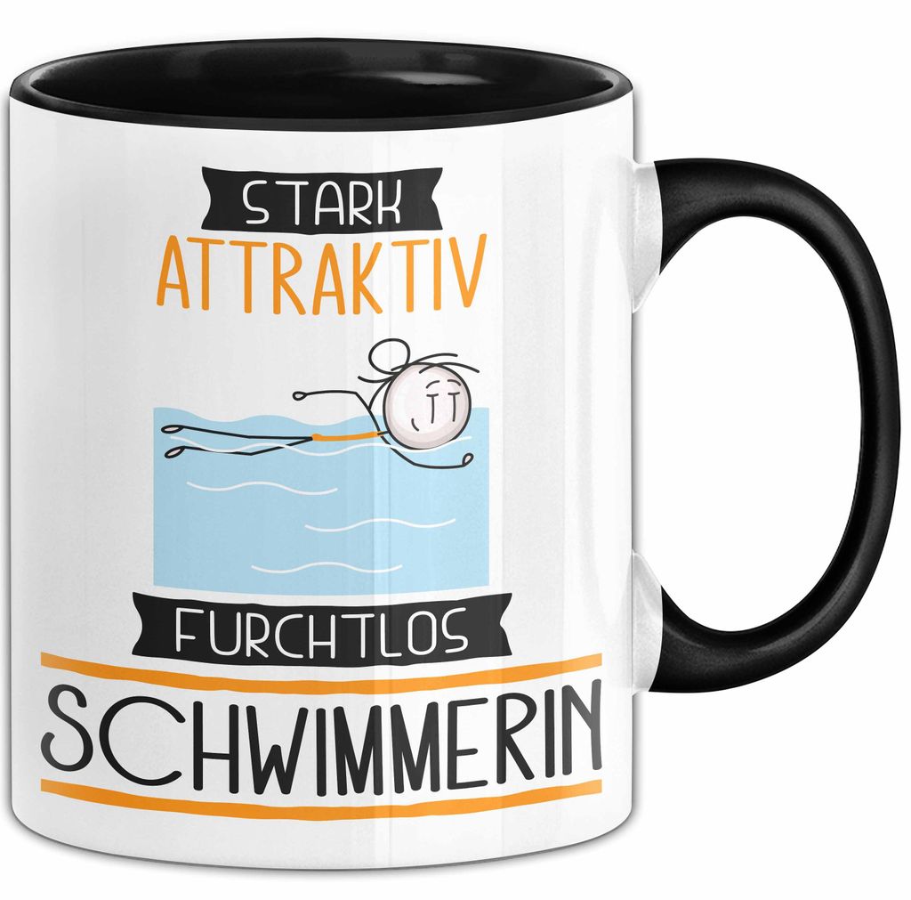 Schwimmerin Tasse Geschenk Becher Stark Attraktiv Furchtlos Schwimmerin Lustige Geschenkidee (Schwarz)