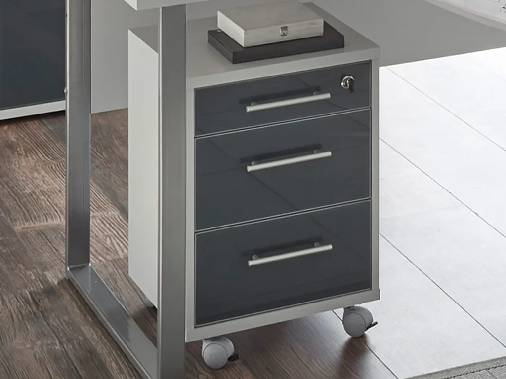 Petit caisson de bureau Olivia en verre gris clair - Robuste et mobile - 2