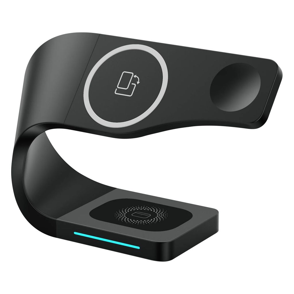 Schwarze Ladestation MagSafe Kabelloses Laden für iPhone Apple Watch AirPods