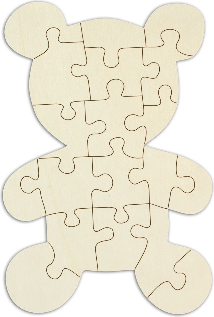 Personalisierbares Blanko-Holzpuzzle "Teddybär", zum selbst gestalten – 19 Teile, ca. 29 x 19,5 cm, leeres Puzzle aus Schichtholz inkl. Puzzlevo...