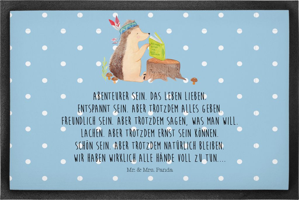 Mr. & Mrs. Panda Fussmatte Igel Federschmuck 50 x 75 cm - Blau Pastell - Geschenk, Camping, Abenteuer, Gummimatte, Bodenvorleger, fußmatte, Lagerf...
