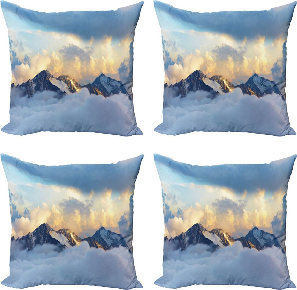 ABAKUHAUS Europa Kissenbezug Set (4 Stück), Schnee und bewölkt Spitze, Moderner Doppelseitiger Digitaldruck, 50 cm x 50 cm, Charcoal Grau Weiß