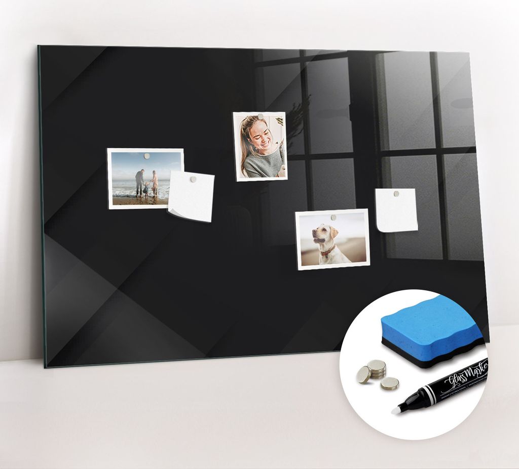 Magnetpinnwand Memoboard - Zubehörsatz - Weißer Marker + Schwamm + Magnete - 90 x 60 cm - Dunkles Wandmuster
