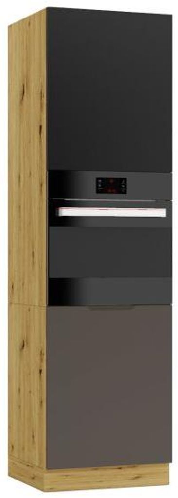 Küche Hochschrank - 60 x 213,3 cm - Mocca-Grau und Schwarz matt - Unterschrank für den Backofen - Höhenverstellbar - Eiche Artisan