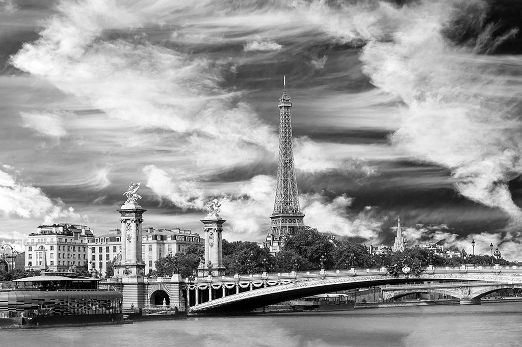 Muralo Fototapete Architektur 360 (B) x 240 (H) cm Vliestapete Wand Tapete Fluss Paris Eiffelturm Brücke Wohnzimmer Schlafzimmer moderne Wandbild ...