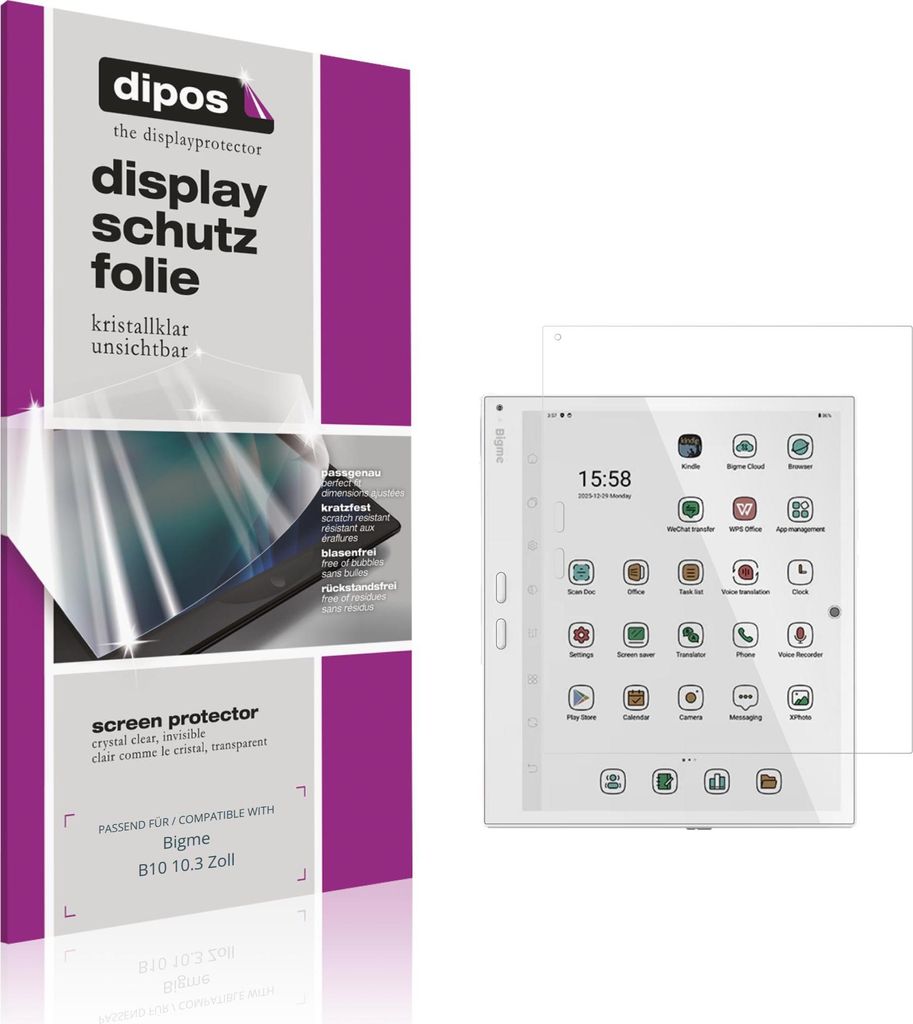2x Schutzfolie für Bigme B10 10.3 Zoll klar Displayschutzfolie Folie Display Schutz dipos