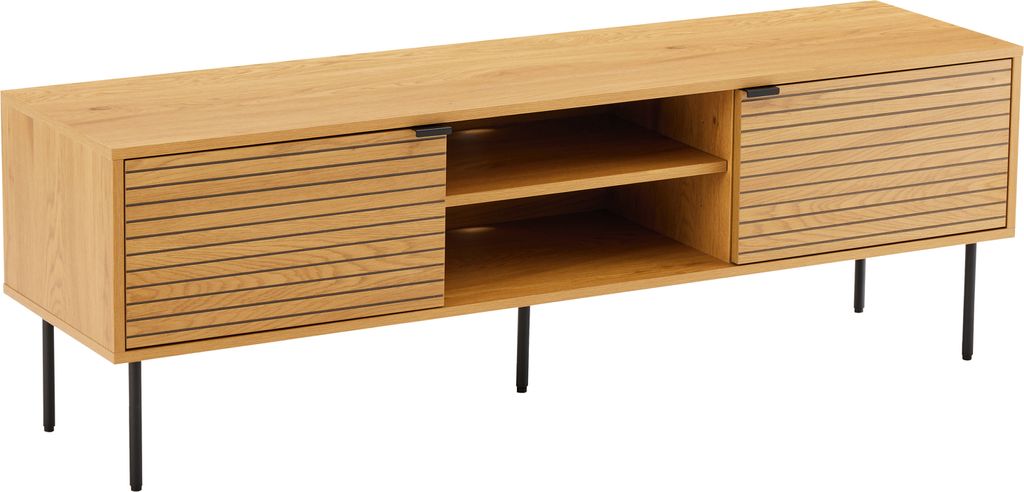 TV-Möbel STINNA im skandinavischen Stil, 150x40x50 cm, mit 2 Fächern und Kabelausgängen
