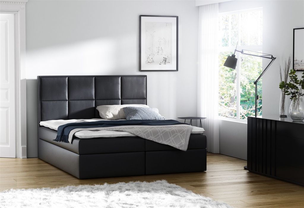 Boxspringbett Bett MEDIANO Kunstl.. Schwarz 140x200cm inkl.Bettkasten
