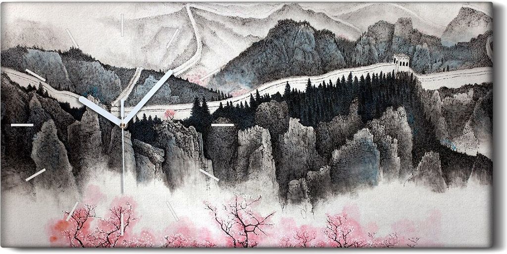 Wanduhr Uhr Wandbild Leinwand 60x30 Malerei Asiatische Tinte Wald Bäume Wand - weiße Hände