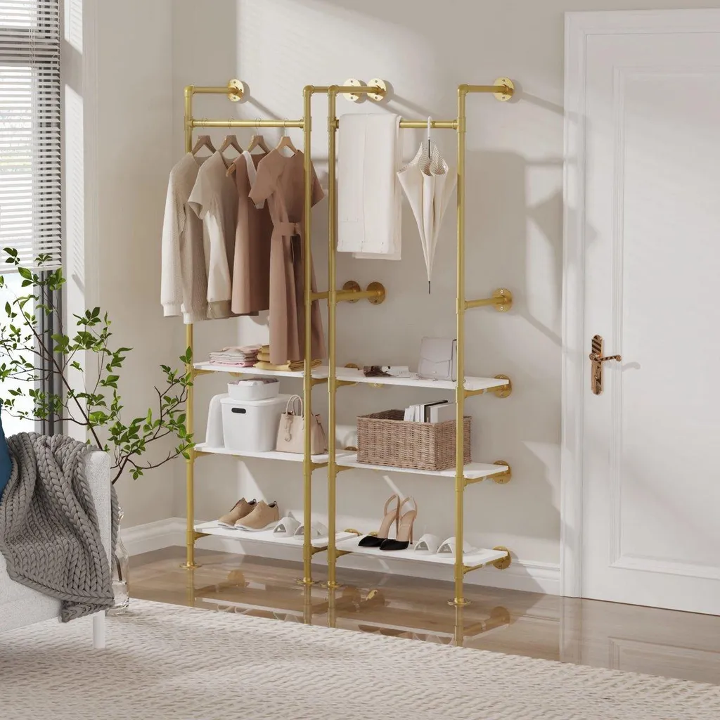 Penderie murale dorée Fioren 61 cm avec étagères bois blanc intégrées - 2