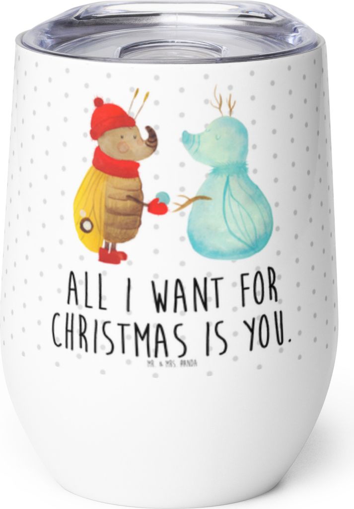 Mr. & Mrs. Panda Thermo Becher Nachtfalter Schneemann - Weiß - Geschenk, Thermobecher, glühwein tasse, Weihnachten, kaffee, thermosbecher, Winter...