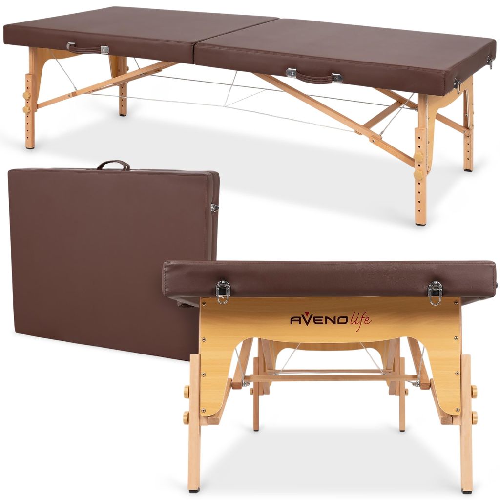 HABYS Massageliege NIRO | Thaimassageliege, Therapieliege, Massagetisch aus Holz | Höhenverstellbar, große Liegefläche | 190 x 80 cm | Braun