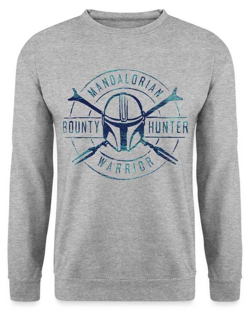 Star Wars: Mandalorian Bounty Hunter Warrior Uni Pullover, XL, Weißgrau meliert