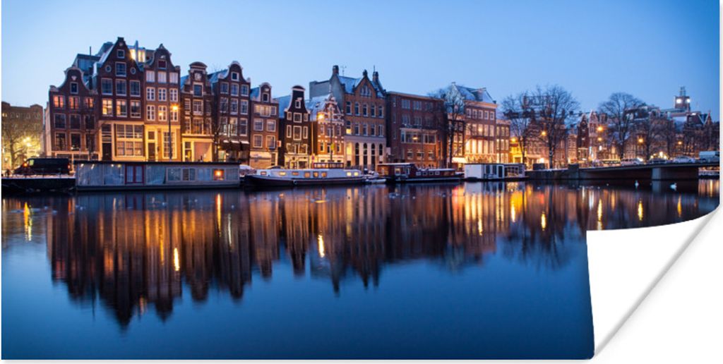 MuchoWow Poster Amsterdam - Sonnenuntergang - Spiegelung 160x80 cm - Foto Poster