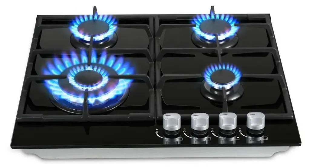 Plaque de cuisson vitrocéramique gaz 4 brûleurs mixte naturel propane