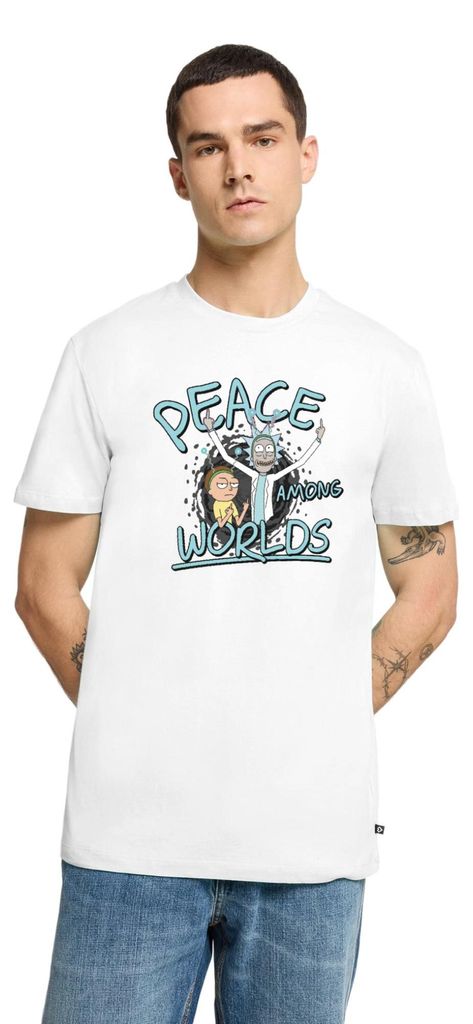 Spreadshirt Rick & Morty Peace Among Worlds Männer Premium T-Shirt, 3XL, Weiß