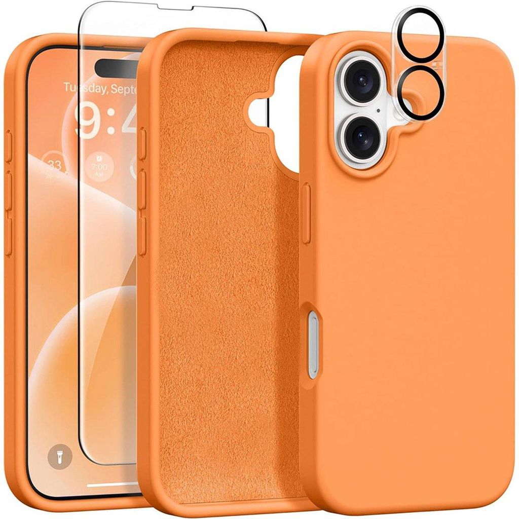Stravo Silikonhülle für iPhone 16 Plus mit Display- & Kameraschutz, stoßfestes Flüssigsilikon, kratzfestes Mikrofaserfutter, 6,7 Zoll, Orange