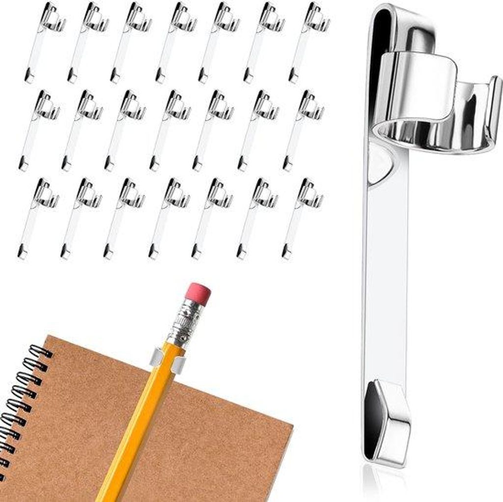 20 Metallklips mit Taschenclip, Edelstahl, für Kugelschreiber, Stifte