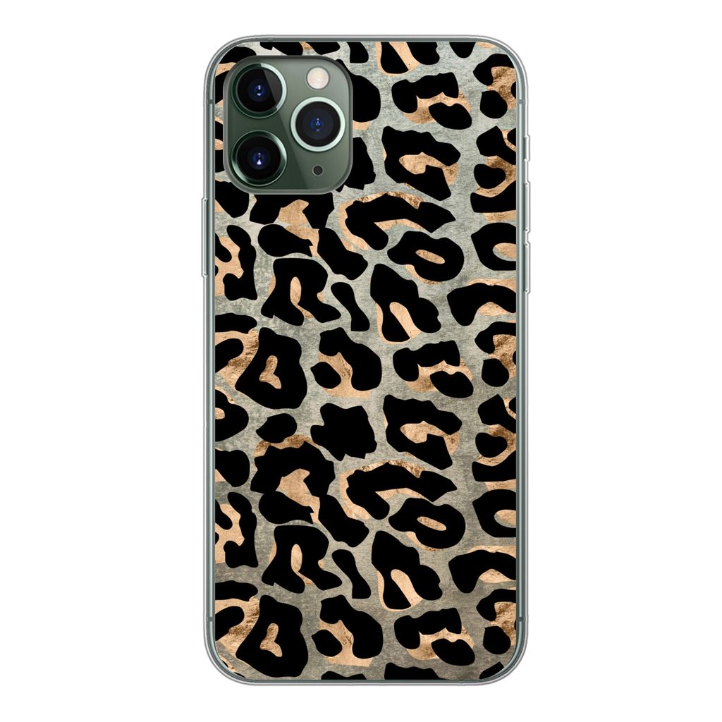 MuchoWow Handyhülle Schutzhülle Hülle für iPhone 11 Pro Tiermuster - Panther - Braun Silikon Softcase Handy Hülle - Handy