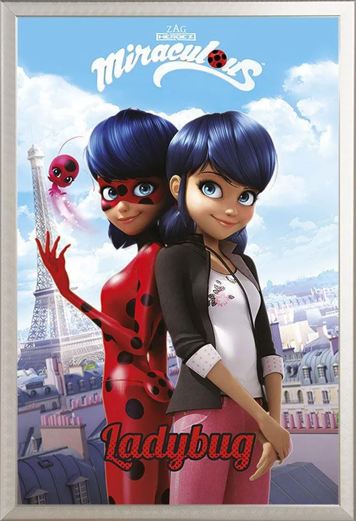 Poster Miraculous Paris Marinette avec Cadre Maxi Shinsuke Argenté