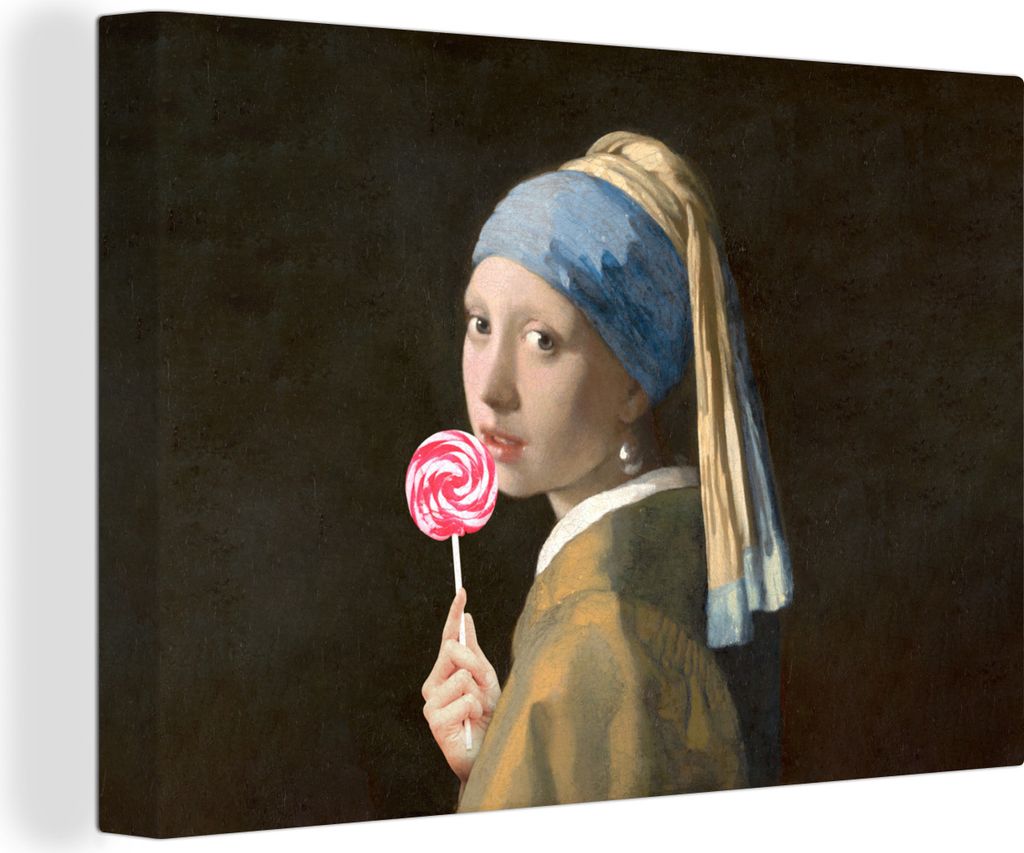 OneMillionCanvasses - Leinwandbilder - 150x100 cm, Mädchen mit Perlenohrring - Johannes Vermeer - Lollipop, Wandbilder Kunstdruck Wanddekoration...
