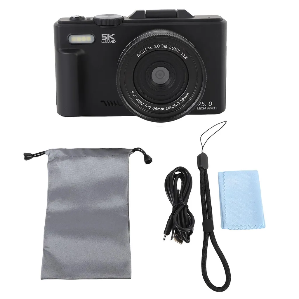 Appareil photo numérique HD 5K 75MP, vlogging autofocus noir