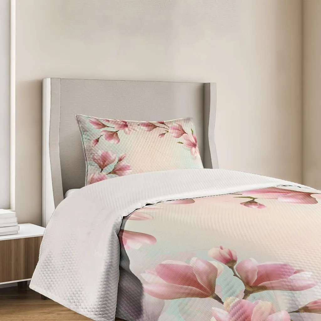 ABAKUHAUS Federe Cuscino Set 2 Pezzi 45x45 Cm - Cuscini Decorativi Con Magnolia, Stampa Fronte/Retro, Colori Corallo E Rosa, Morbida Microfibra
