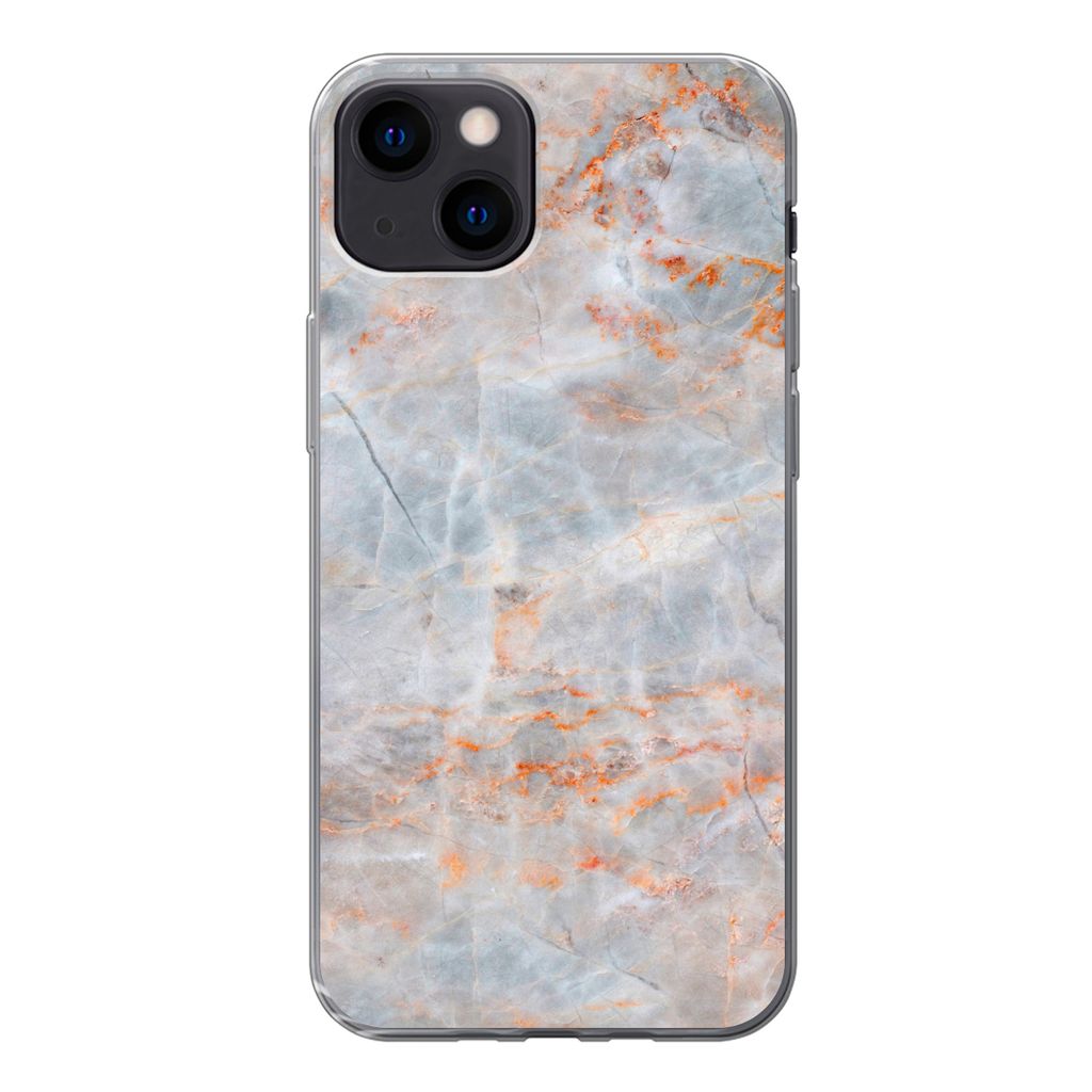 MuchoWow Handyhülle Schutzhülle Hülle für iPhone 13 Marmor - Luxus - Orange Silikon Softcase Handy Hülle - Karteninhaber