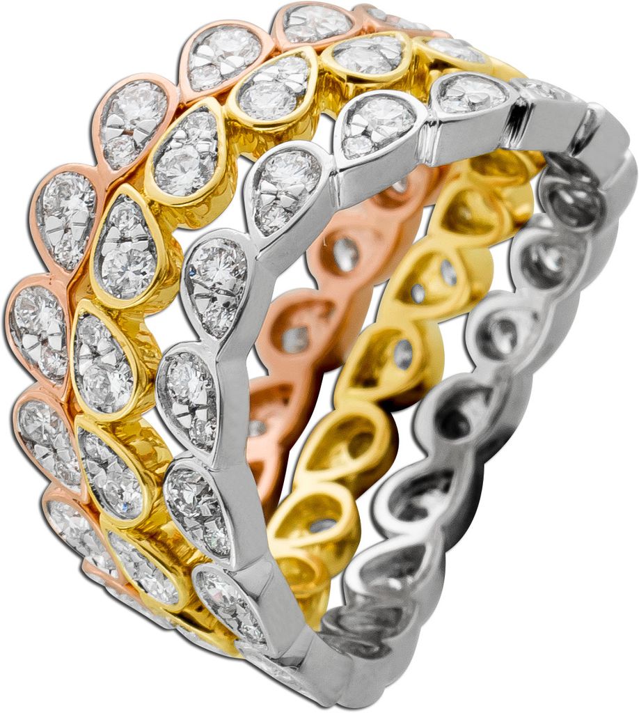 Tricolor Brillantring Ring Set Gelbgold Rosegold Weißgold 585 14K 2ct 18