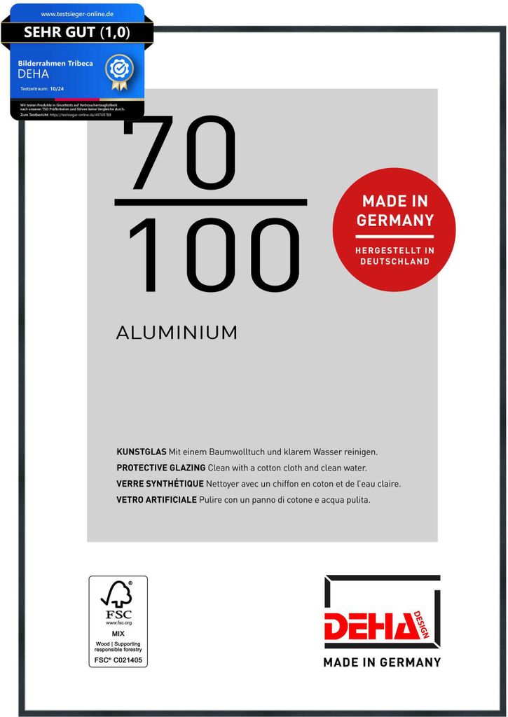 DEHA Design Aluminium Bilderrahmen Tribeca, 70x100 cm, Struktur Schwarz Matt