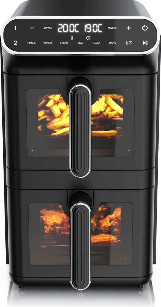 Arendo Heißluftfritteuse Doppelkammer, Heissluftfritteuse 2 Kammern übereinander, XXL Airfryer 11L, Dual Zone, 2640 W, mit Zubehör, Umluft Backo...