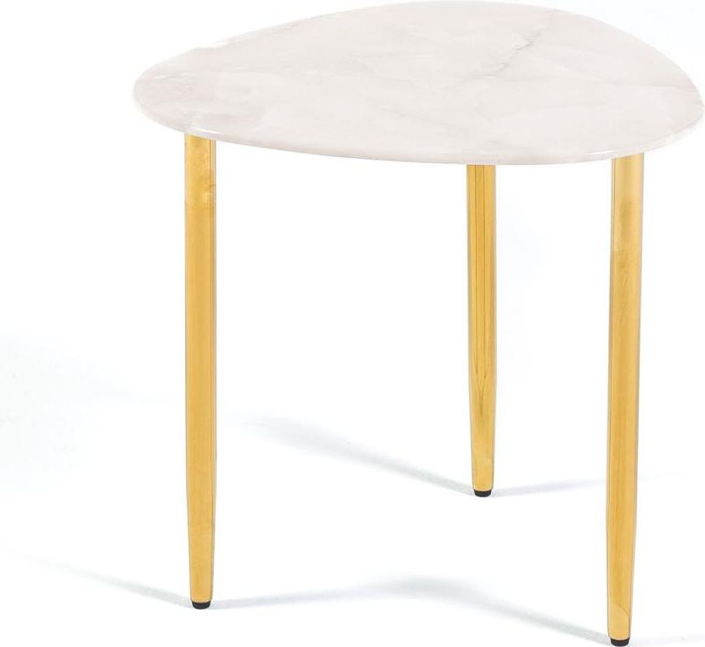 Couchtisch mit Tischplatte aus Glas in Marmoroptik und verchromten Metallbeinen, moderner dreieckiger Beistelltisch für Wohnzimmer, Schlafzimmer u...