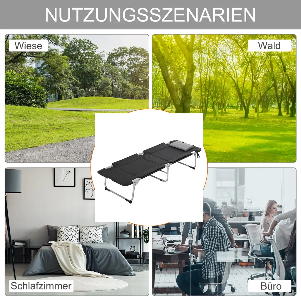 Lit de Camping Robuste et Confortable avec Appui-tête Ergonomique Noir - 4