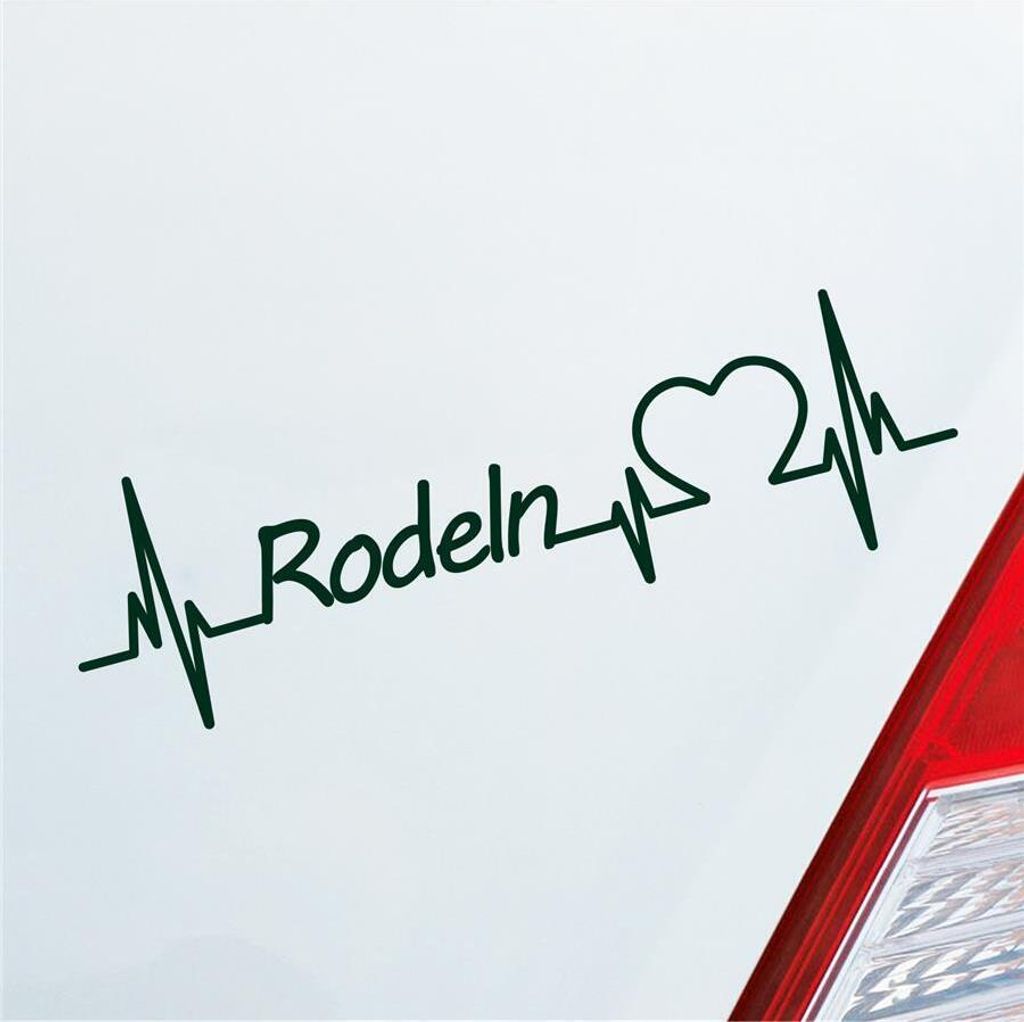 Auto Aufkleber Rodeln Herzschlag Schlitten Winter Schnee Sport Liebe 19x6 cm Dunkelgrün Sticker Heckscheibenaufkleber
