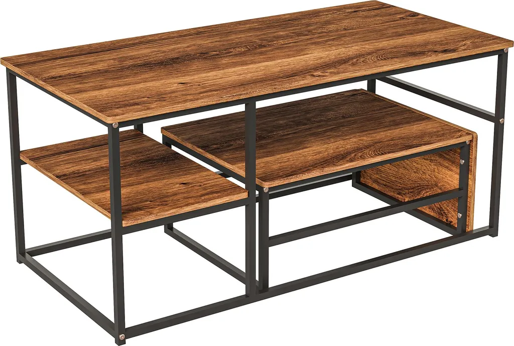Set 2 Tavolini Quadrati in Legno Rustico con Base Nera Moderna - 10