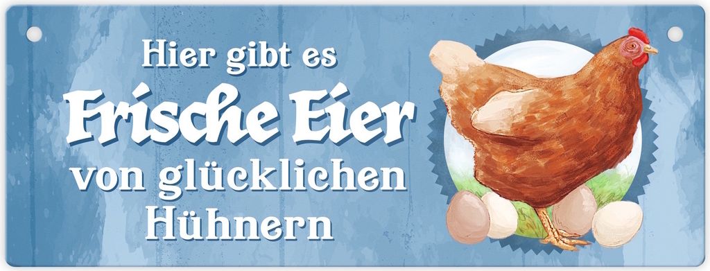 Frische Eier von glücklichen Hühnern Metallschild Produktbild 
