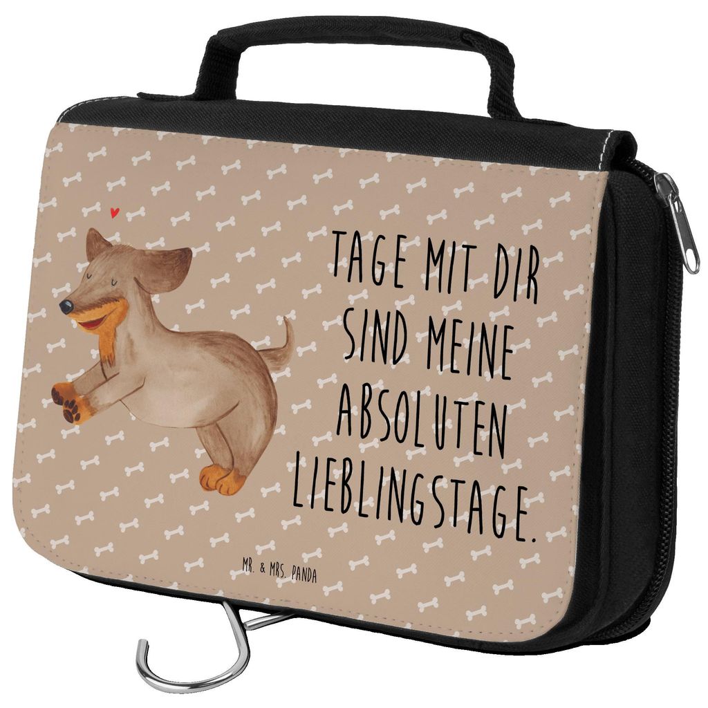 Mr. & Mrs. Panda kosmetiktäschchen Hund Dackel - Hundeglück - Geschenk, Kulturtasche, Make-Up Tasche, Kulturbeutel, kulturtäschchen, Sprüche, K...