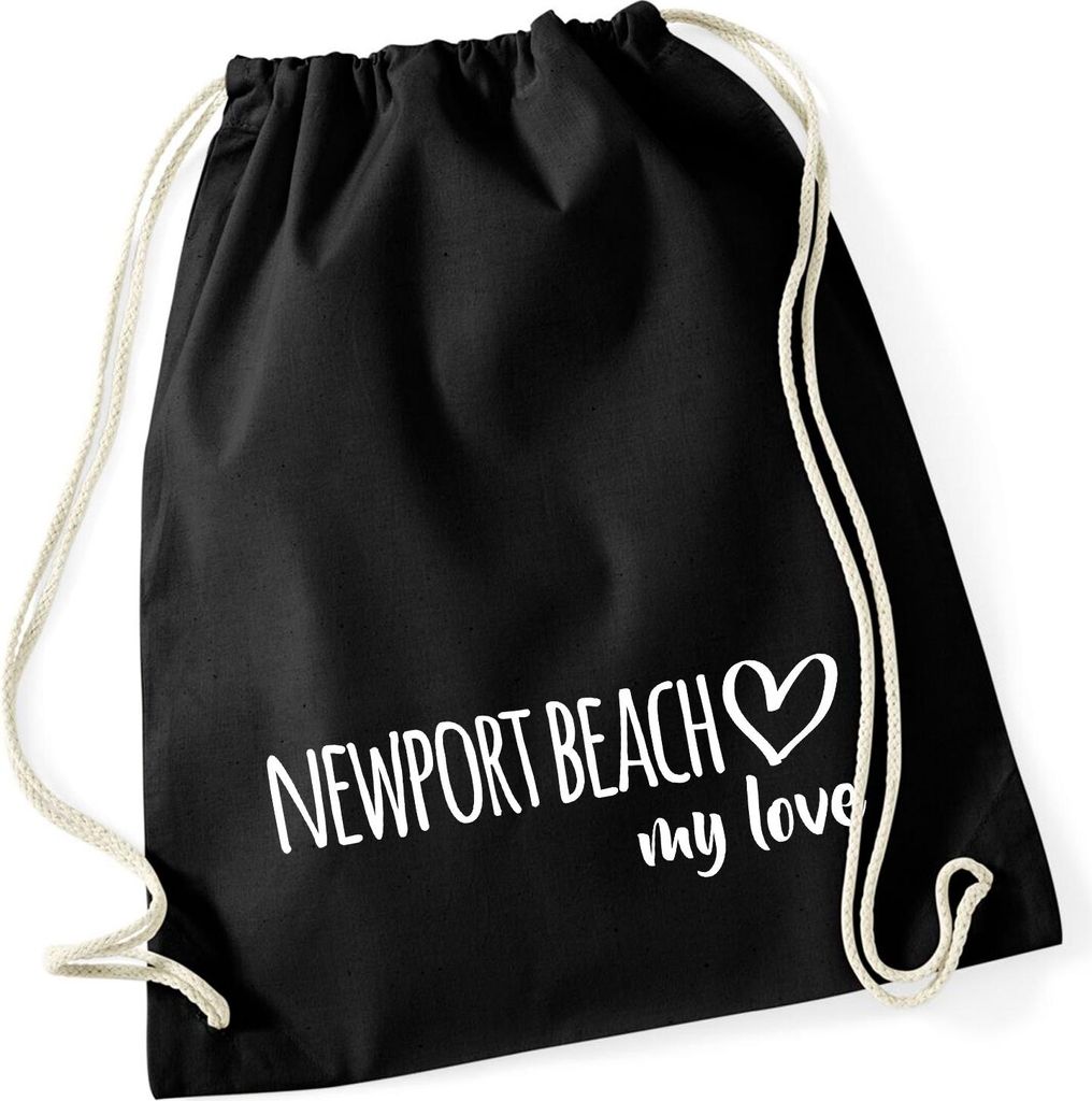 Huuraa Turnbeutel Newport Beach my love 12 Liter Black Baumwolle Rucksack Geschenkidee