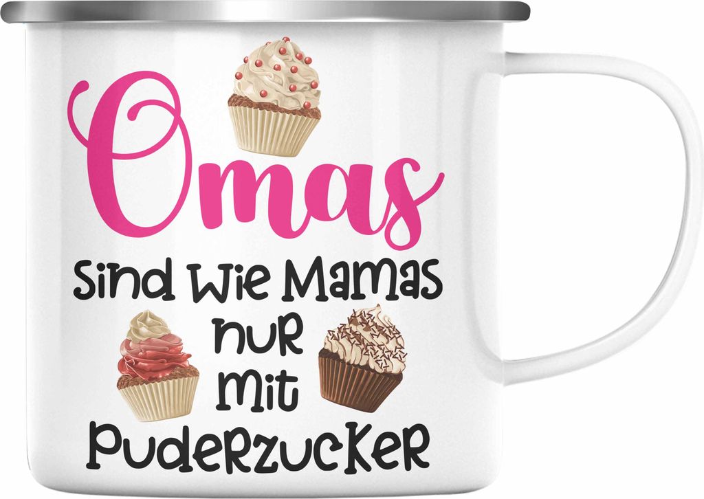 Trendation - Beste Oma Geschenk Emaille Tasse Geburtstagsgeschenk von Enkel Enkelin Geschenkideen Lustig Geburtstag Grossmutter (Silber)