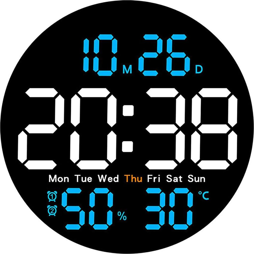 LED Wanduhr digital, Wohnzimmer Uhr, Temperatur & Luftfeuchtigkeit, Countdown, Helligkeit einstellbar, Datum, Wochentag, Fernbedienung