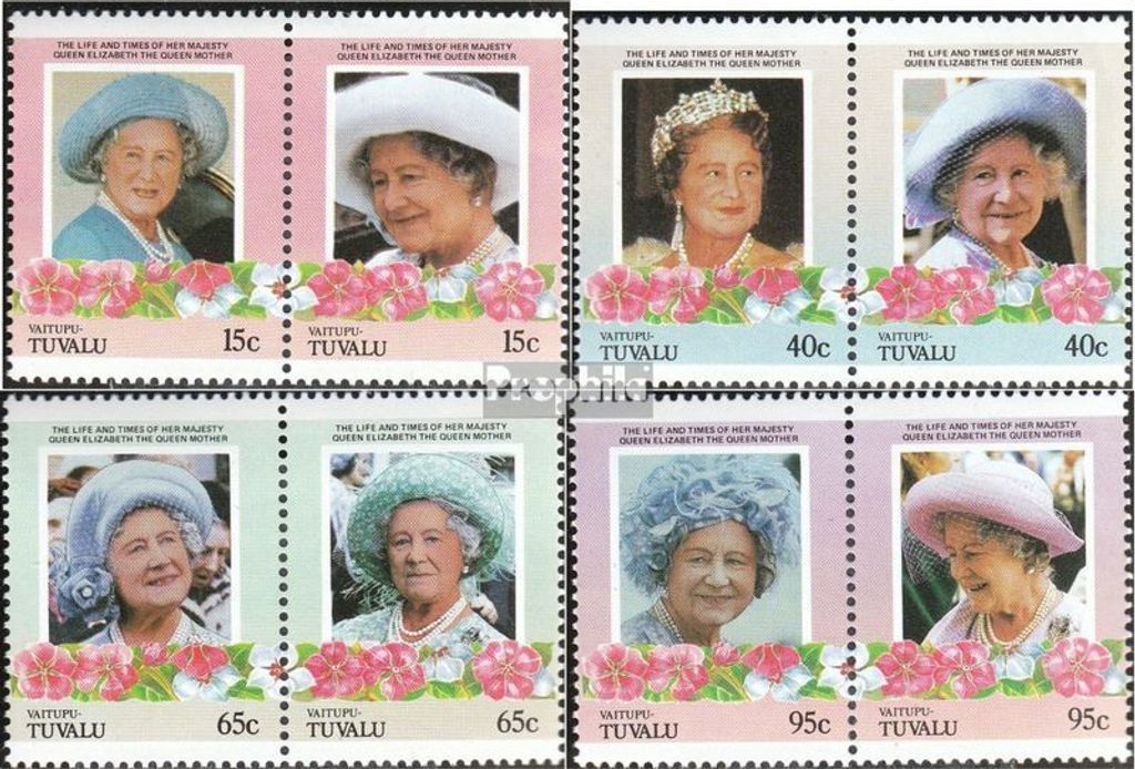 Briefmarken Tuvalu-Vaitupu 1985 Mi 61-68 Paare (kompl.Ausg.) postfrisch Königinmutter Elisabeth