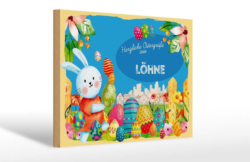 Holzschild Ostern Ostergrüße aus LÖHNE 30x20cm Geschenk FEST Deko
