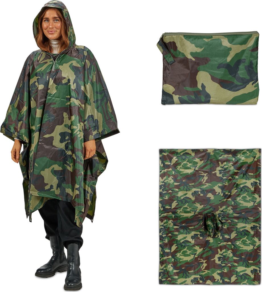 Relaxdays Regenponcho Mehrzweck 3 in 1 Tarn, Zelt Poncho, Produktbild 