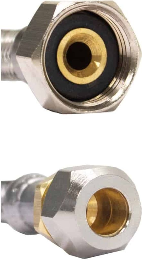 DN8 DVGW Panzerschlauch m. Edelstahlumflechtung 10mm Quetsch x 3/8" ÜM 800 mm