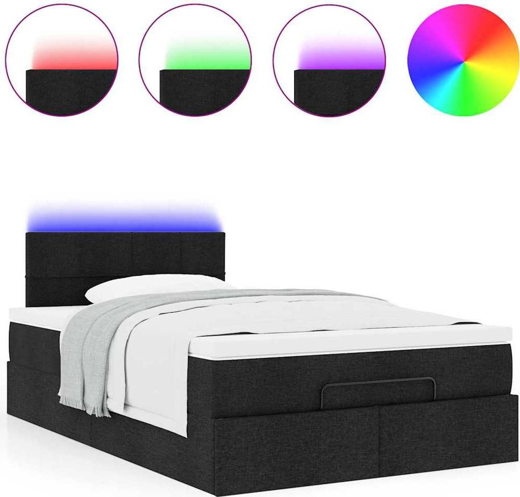 Ottoman-Bett mit Matratze & LEDs Schwarz 120x200 cm Stoff