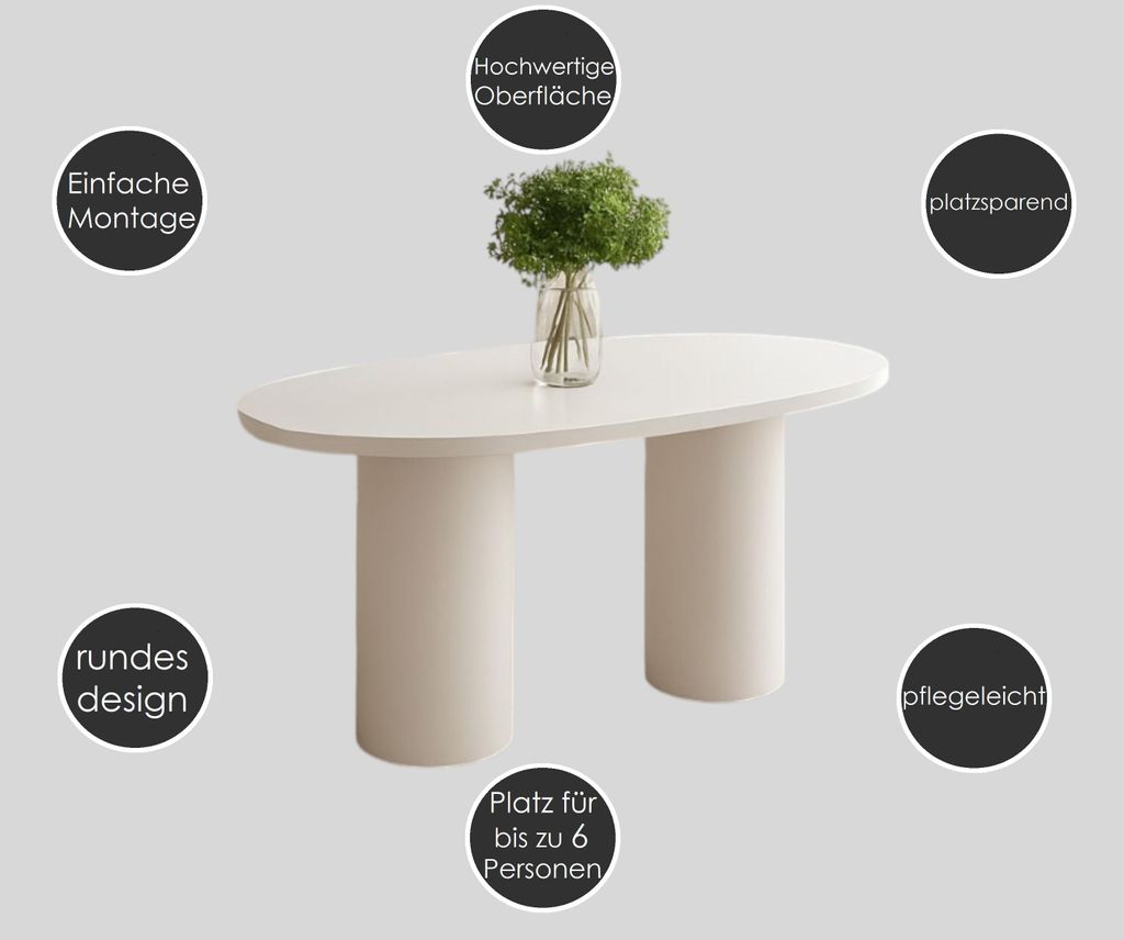 Design Esstisch Tisch Roseo oval 150x75x80 cm Esszimmer Pastellkollektion