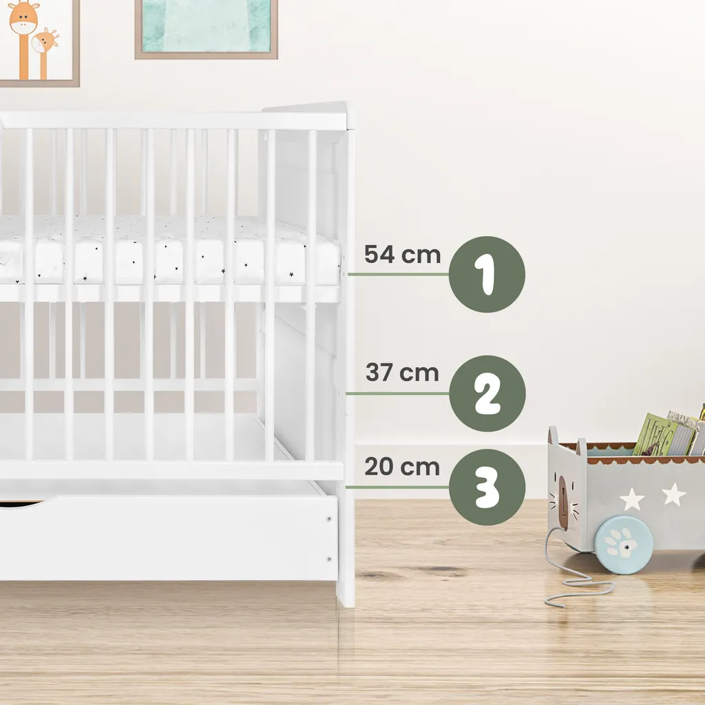 Lit Bébé 2 en 1 iGlobal 120x60 Blanc - Transformable en Lit Junior